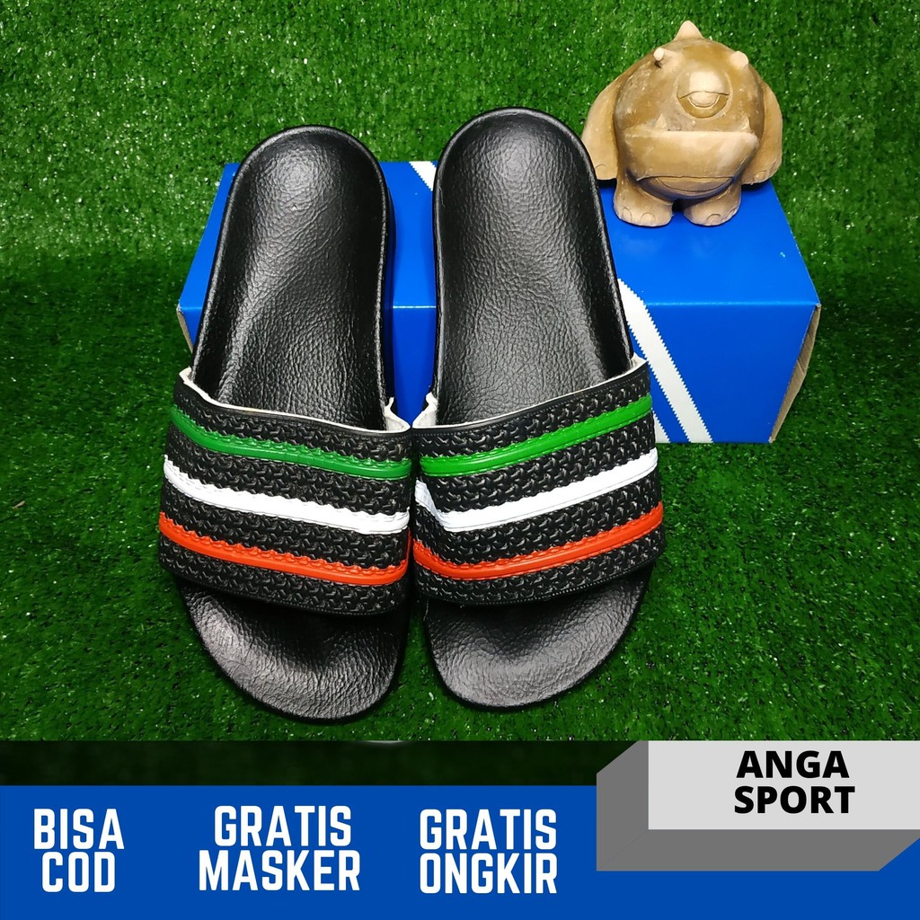 SANDAL PRIA ADIDAS ADILETTE HITAM PUTIH SANDAL SLOP SLIDE SLIPPER CASUAL COWOK MADE IN ITALY