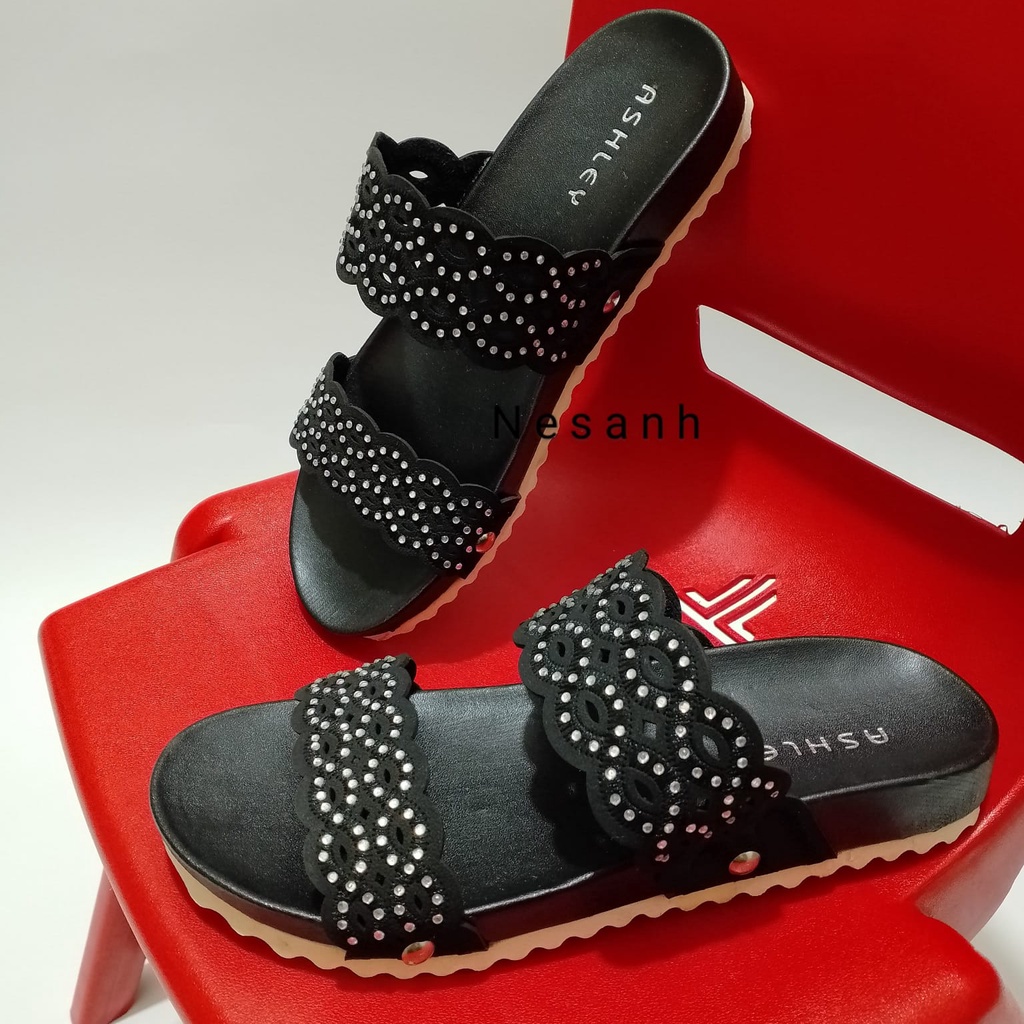 Sandal Wanita Terbaru Double Strap Variasi Payet Sandal Birken Wanita NESANH - DIMITRI