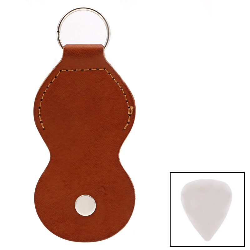 Zzz 1Pc Brown Faux Leather Guitar Picks Bag Holder Wadah Organizer Gantungan Kunci