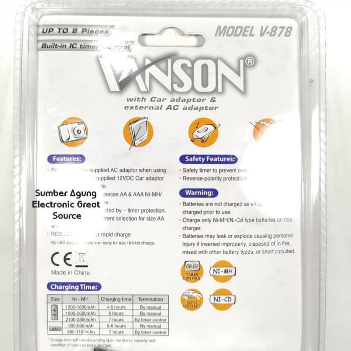 Charger Baterai Universal Vanson V878 8pcs Baterai Dengan IC Timer