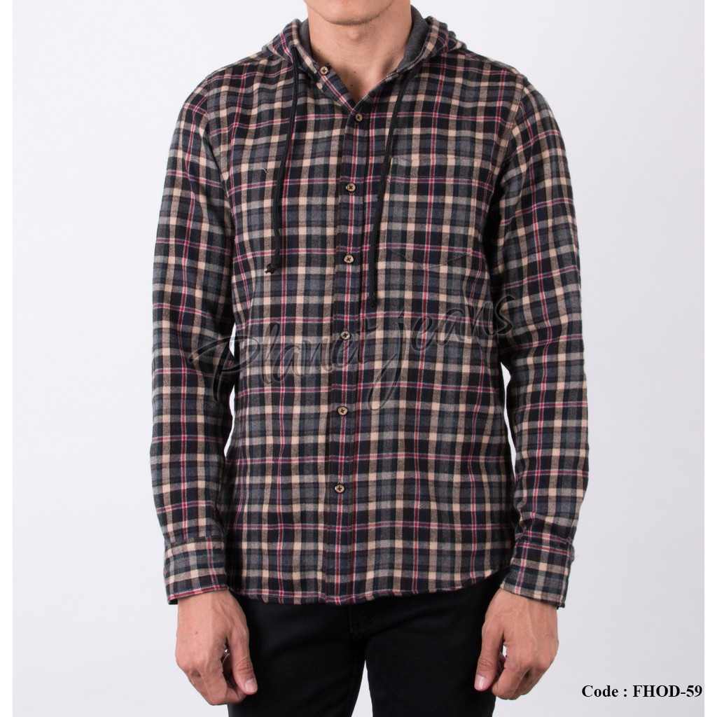 Kemeja Flanel Kupluk Pria model Jaket Hoodie - FHOD59