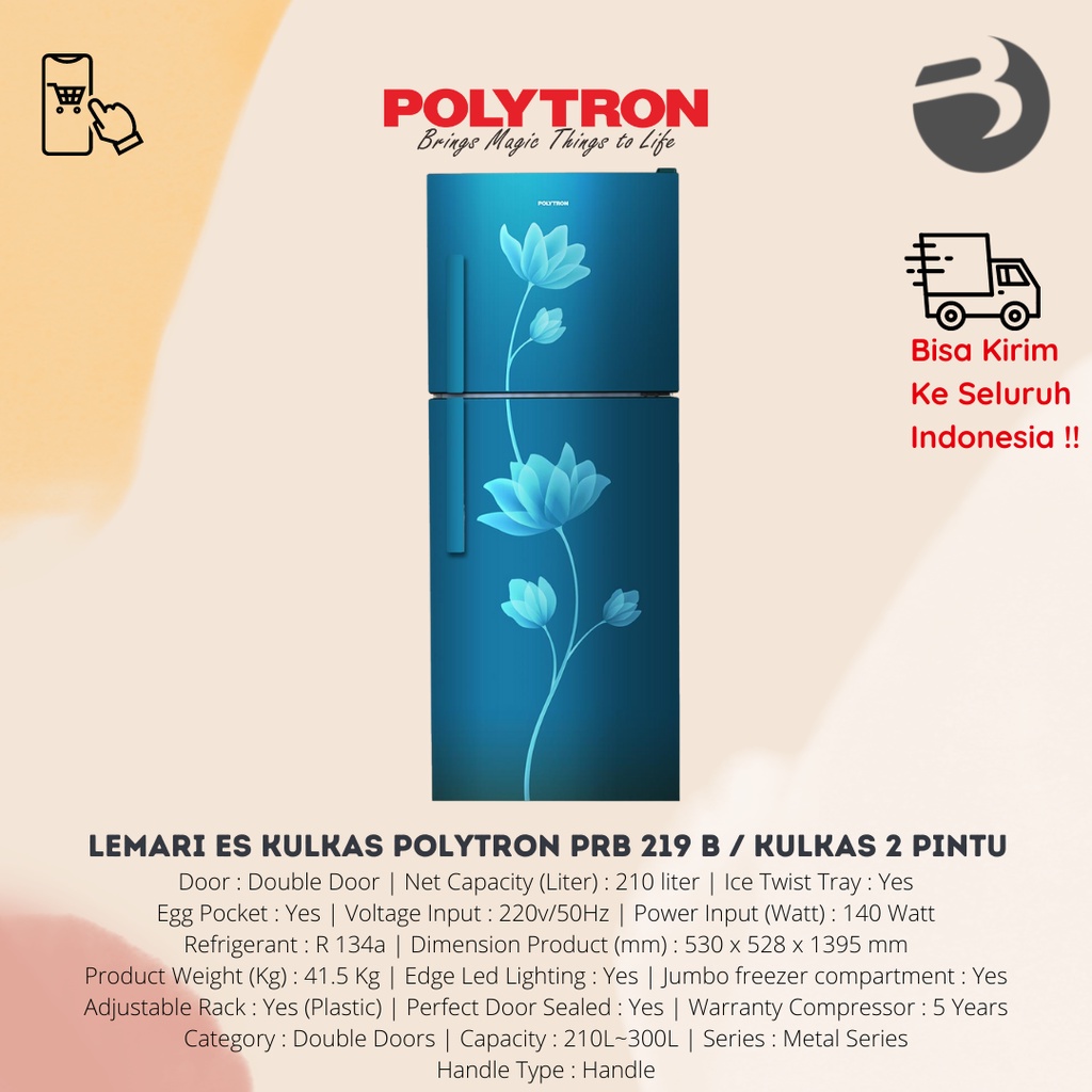 LEMARI ES KULKAS POLYTRON PRB 219 B / KULKAS 2 PINTU POLYTRON