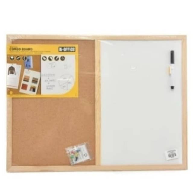 

Bi Silque cork pin board Papan Tulis kayu kombinasi white 60x45cm