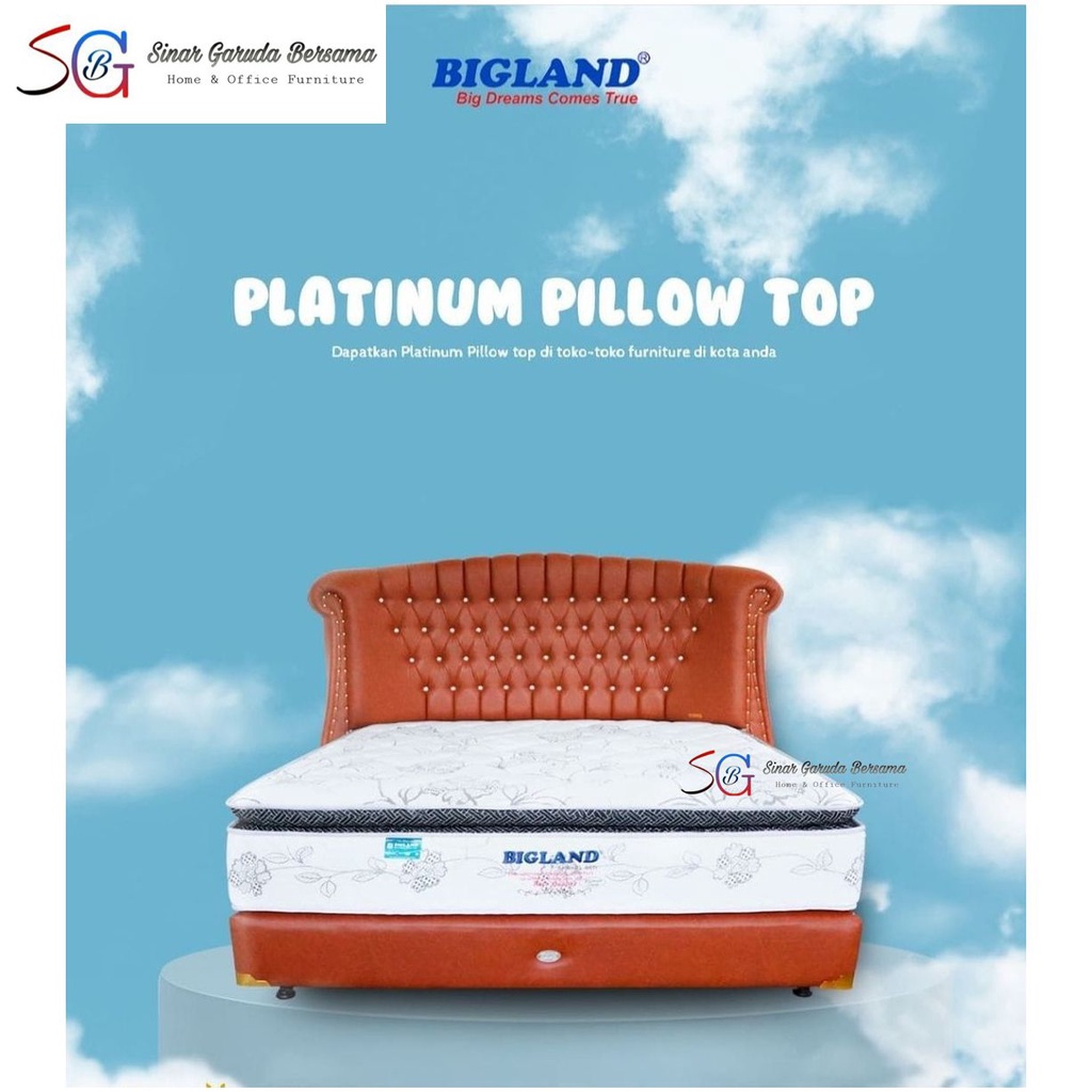 BIGLAND KASUR SPRING BED PLATINUM PILLOW TOP / KASUR EMPUK BERKUALITAS PUTIH PLATINUM