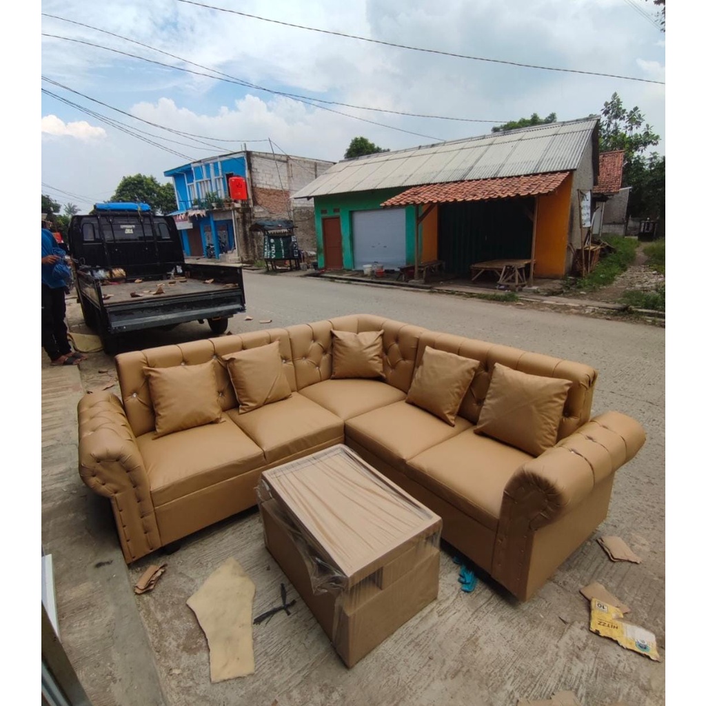 SOFA L SUDUT KANCING KALEP