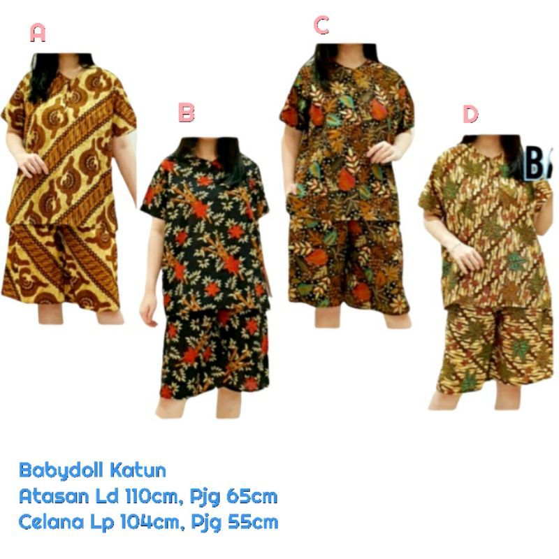 Babydoll Batik Setelan Piyama Wanita Babydoll Katun Celana Pendek Baju Tidur BK2