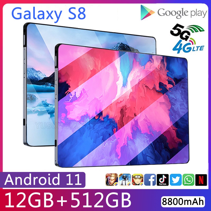 2022 Tablet 10.1inch Android 11 Asli Baru, Tablet Galaxy S8 Tab, 12GB+512GB, Jaringan Sepuluh-inti 5G Baru, Tablet WiFi Kartu Ganda Siswa Pelajaran Online Belajar Tablet PC