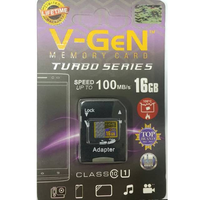Jual Memori Micro Sd VGen Memory Card 16gb + Adaptor Class 10 Turbo