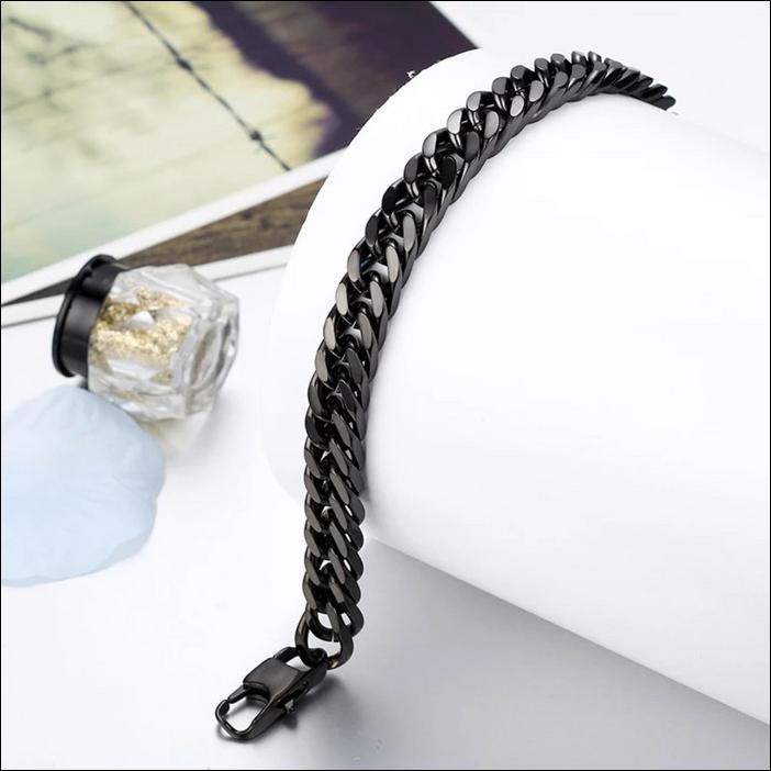 GELANG TITANIUM HITAM RANTAI PREMIUM PRIA COWO - HITAM