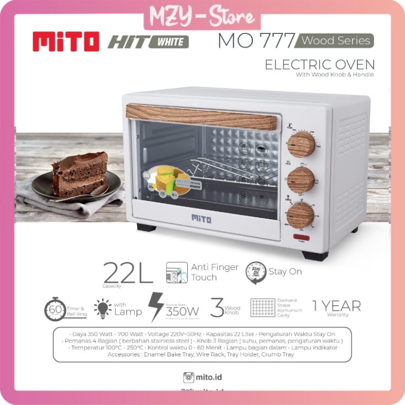 Mito MO777 (FREE Pencapit Anti panas) Oven Listrik MITO HIT MO 777 Low Watt Kapasitas 22 Liter MO777 GARANSI RESMI - MO777 Putih Hitam Silver Sakura Pink Purple Amethyst