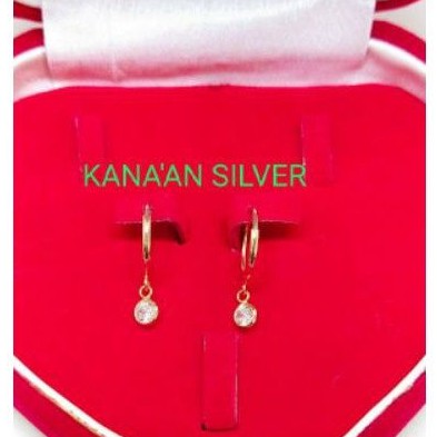 Anting ring dewasa warna rose gold gantung mata putih perak asli 925/silver lapisan mas kuning murni