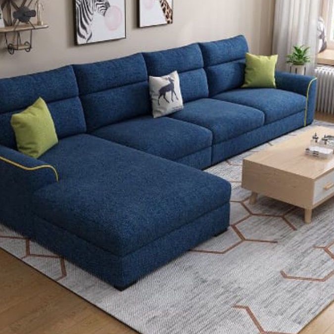 sofa L tamu kain bludru halus