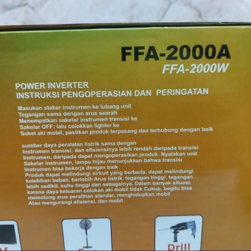 Sunpro Power Inverter Mobil 2000W FFA-2000W Alat Perubah Arus 12v DC - 230 Volt AC