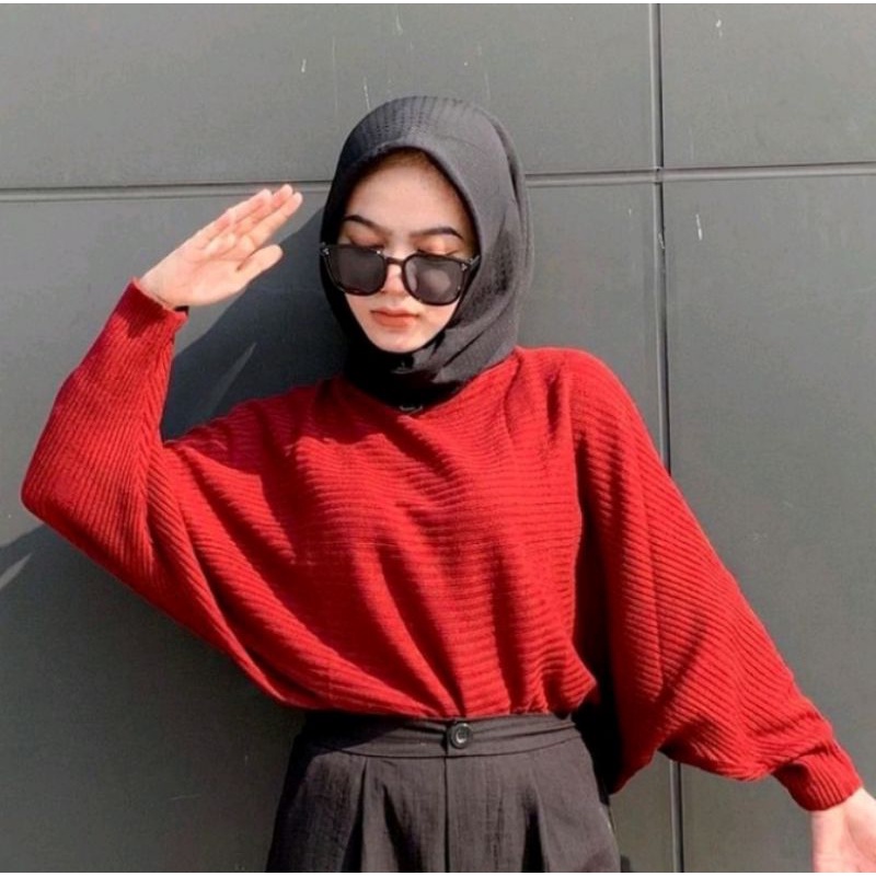 Batwing lasperal blouse // Batwing rajut (bahan tebal) rajut blouse