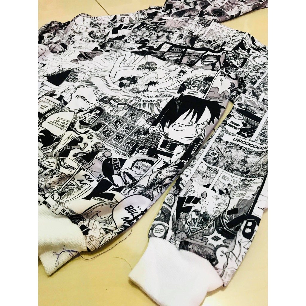 Jaket Anime Luffy Onepiece Fullprint Black and White Comics