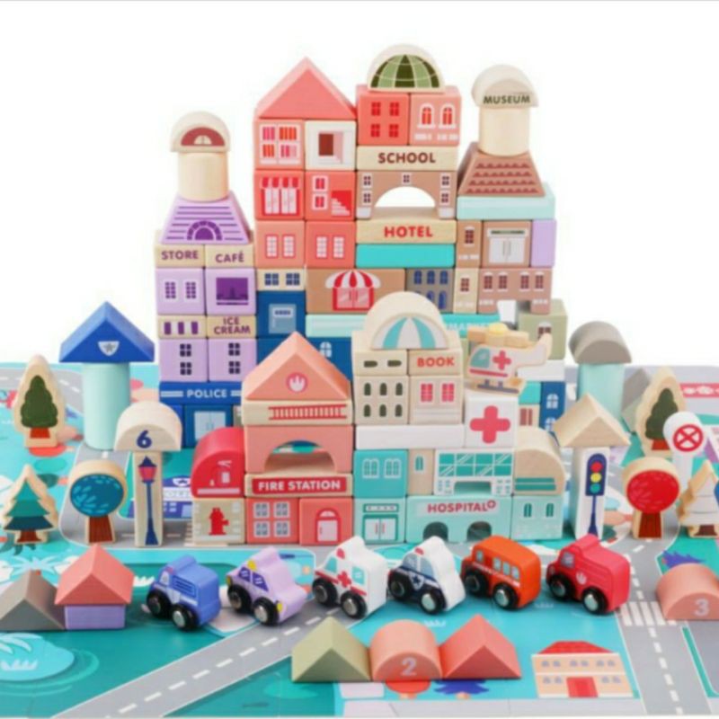 Mainan Edukasi-Mainan Anak CITY BUILDING BLOCKS 115 PIECES ( 3+ )