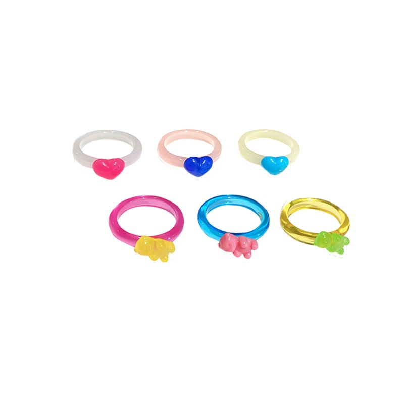 2pcs / Set Cincin Resin Akrilik Bentuk Beruang / Hati Warna Warni