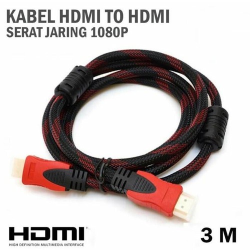 Kabel HDMI to HDMI Panjang 3M 3 M 3 Meter Serat Jaring 3D 1080P V1.4