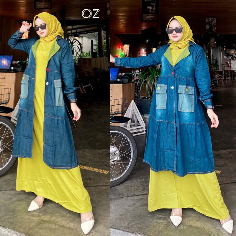 Set Gamis Dan blazer jeans import by OZ Original