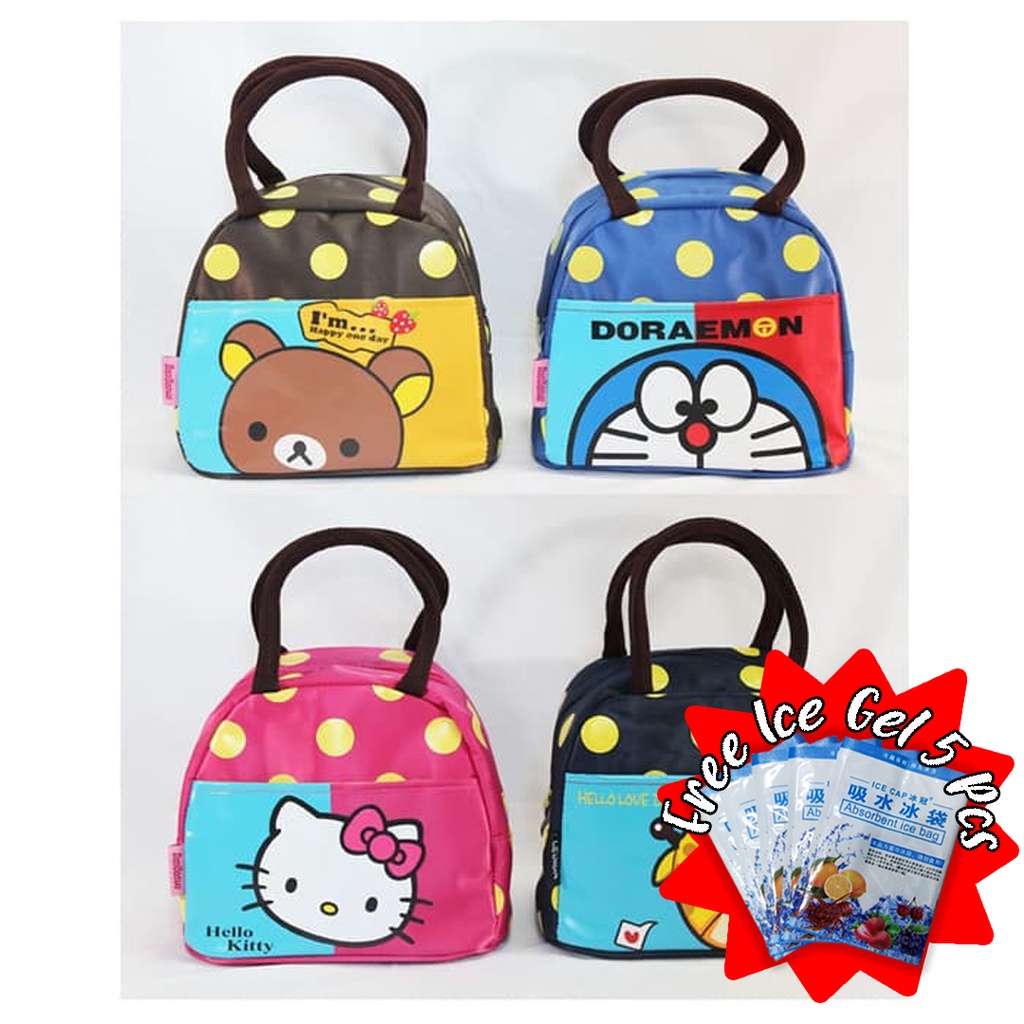 Tas Bekal Anak Aluminium Foil Baby Cooler Bag Keep Warm Karakter Free Ice Gel 5 Pcs