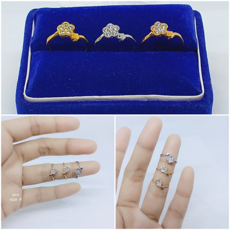 CINCIN PERAK ASLI SILVER LAPIS EMAS 925/CINCIN ANAK COR MOTIF BUNGA &amp; LOVE MP/ASLI SILVER/CINCIN FASHION