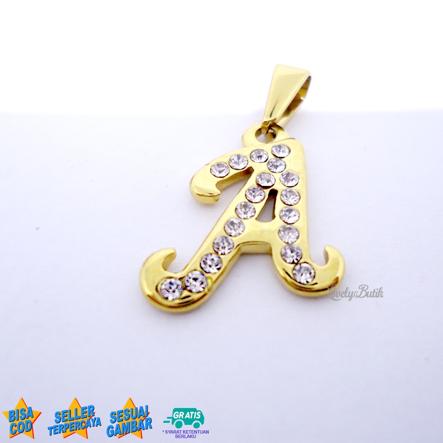 Lovelybutik Liontin Titanium Anti Karat Liontin Huruf A Klasik Leontin Huruf A