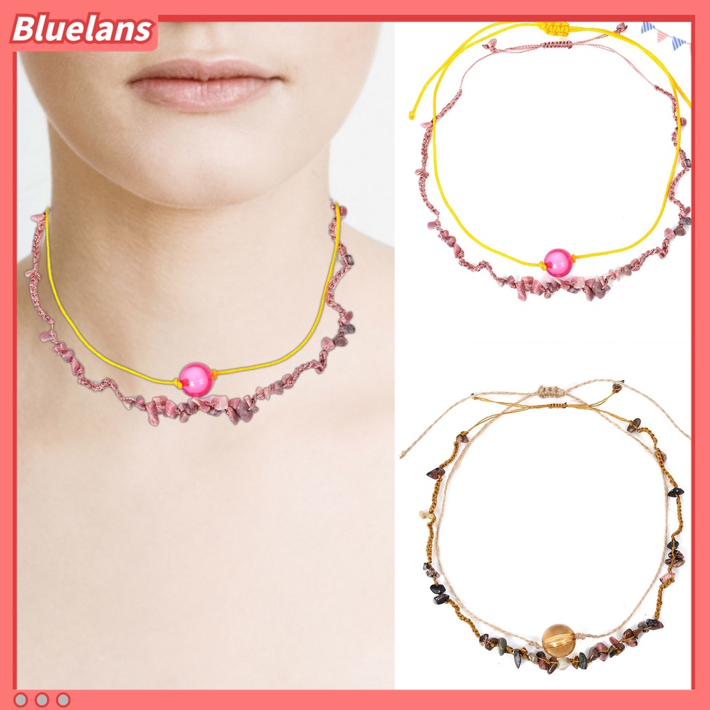 Kalung Liontin Batu Rajutan Tangan Lapisan Ganda Untuk Hadiah Perhiasan Wanita