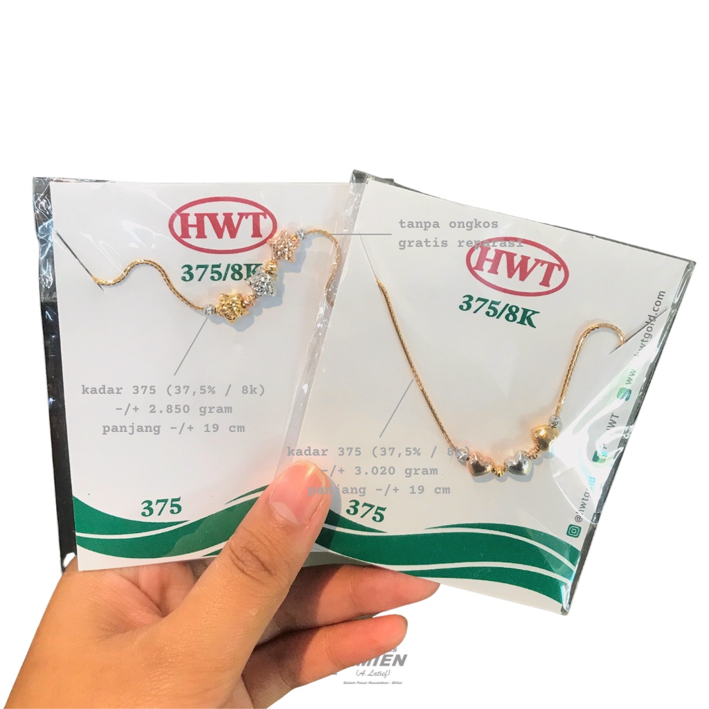 Toko Emas Amien Gelang Emas Asli HWT Kadar 375 (37,5% / 8K) 3 Gram - Bracelet Serut Bintang Love 3 W