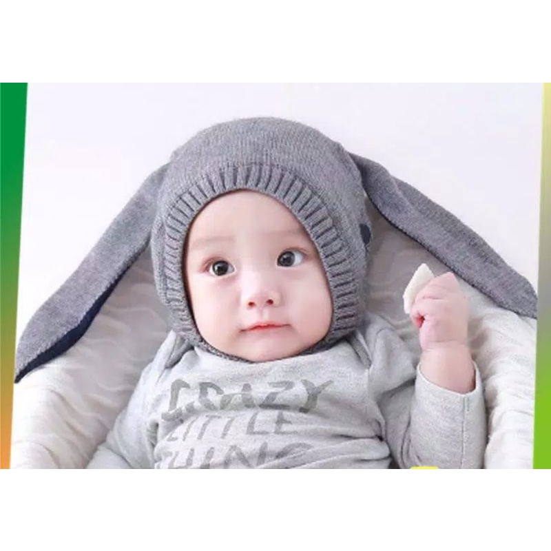 Kupluk rajut baby ear long hat/ kupluk anak karakter kelinci