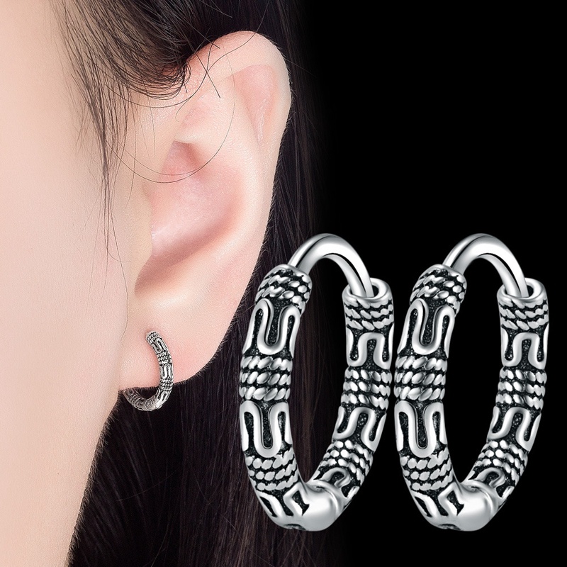 Anting Rantai Tali Rami Bentuk Bulat Bahan Sterling Silver 925 Warna Hitam Gaya Retro Untuk Wanita