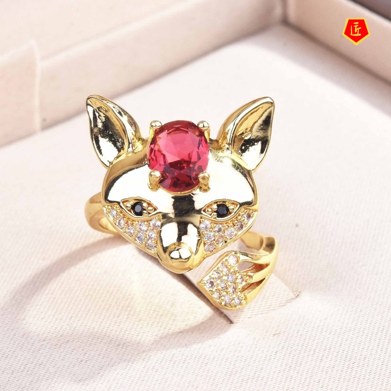 [Ready Stock]18K Gold Personalized Creative Ruby Fox Ring