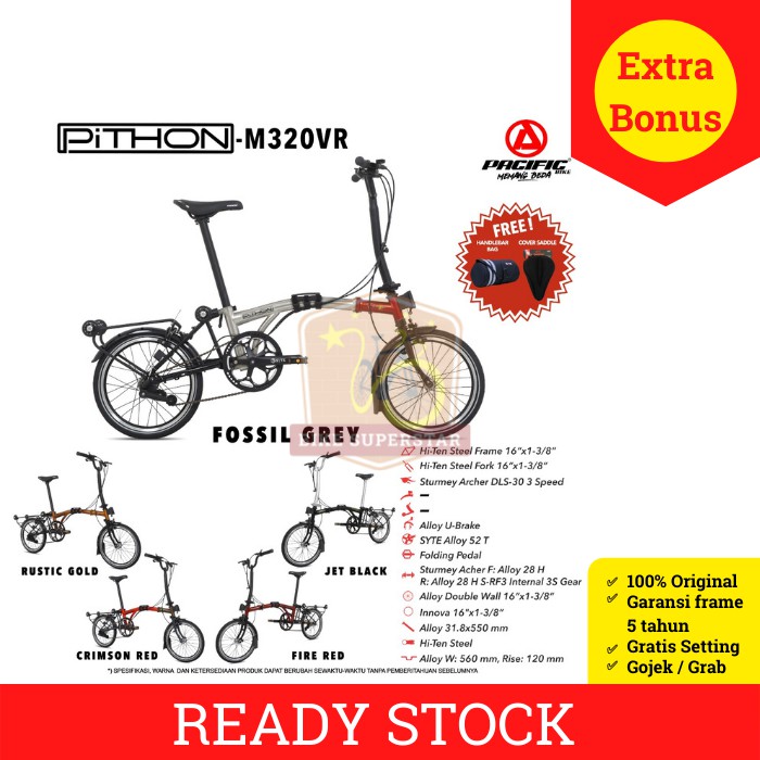 Sepeda Lipat 16 Inch Pacific Pithon - M320VR 2021 Steel 3 Speed Internal Gear