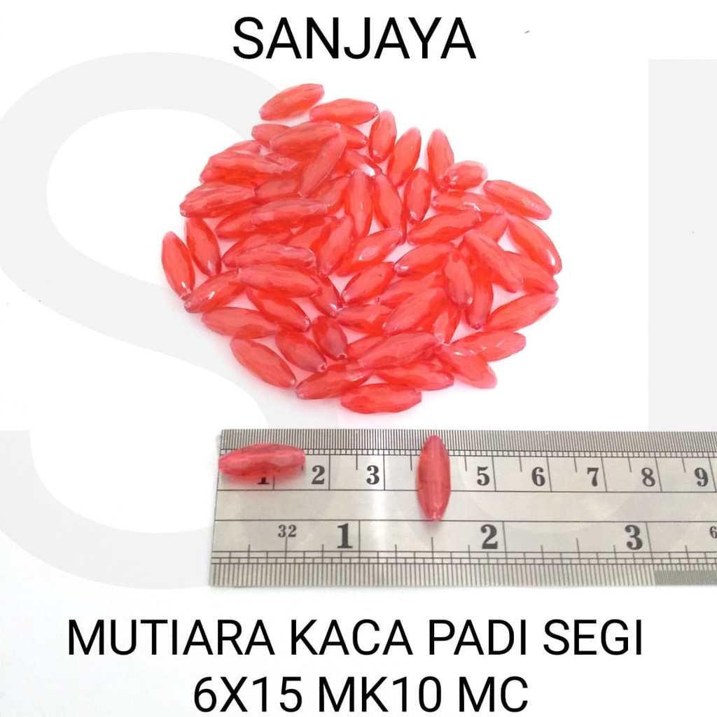 MANIK KACA / MOTE KACA / MANIK PADI / MOTE PADI / MOTE KACA PADI SEGI / MUTIARA KACA PADI SEGI 6X15