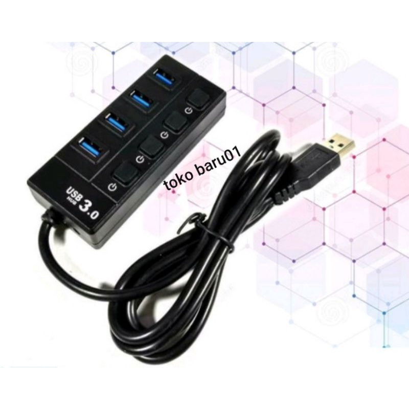 USB HUB 4 PORT M-TECH ON/OFF PANJANG KABEL 1.2M USB HUB 3.0 4 PORT