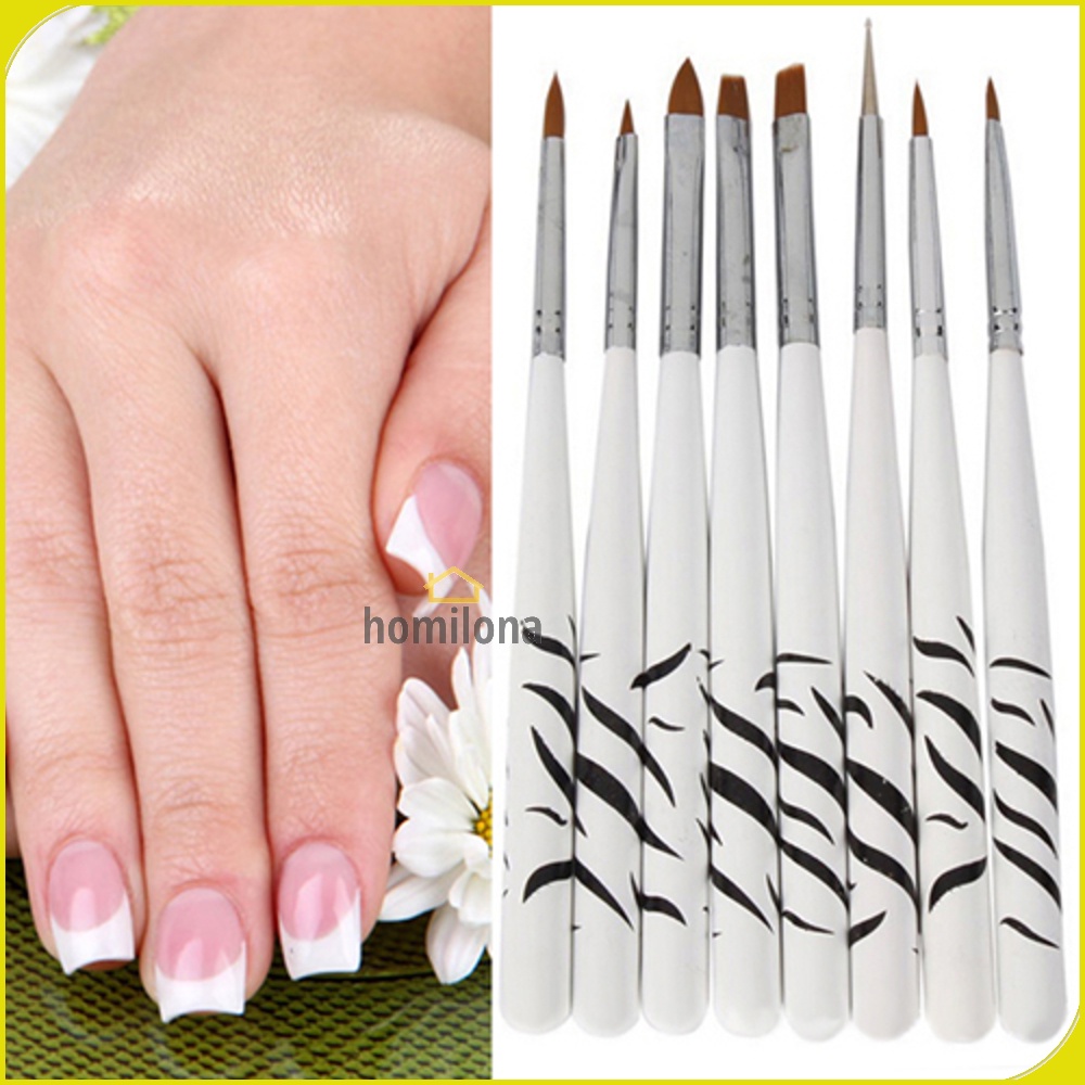 Brush Kutek Kuku Zebra Nail Art 8 PCS - White