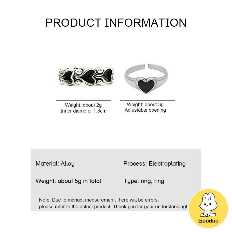Korea Ins Baru Hip-Hop Hitam Cinta Retro Cincin Gadis Kepribadian Cincin Sederhana -Doo