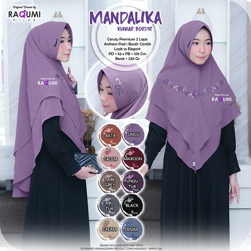 Raqumi Khimar Bordir - MANDALIKA Khimar Bordir Original Berlabel By RAQUMI Hijab Solo - Khimar Cerut