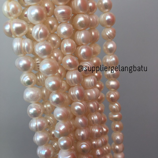 Bahan Aksesoris Mutiara Air Tawar Barok / Baroque 6 x 10mm Bulat pearl aksesoris gelang kalung