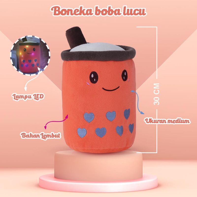 Boneka Boba LED Nyala Oren Berlabel SNI Bahan Premium | Boneka Cantik Lucu Lembut Ditangan Bahan Velboa Berkualitas