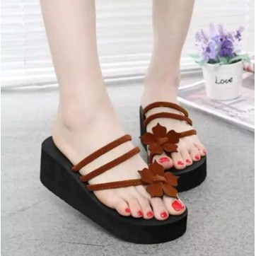 sandal wanita tali suede bunga