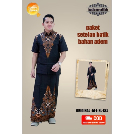 setelan sarung batik kemeja batik solo modern motih ahwan hitam batik solo