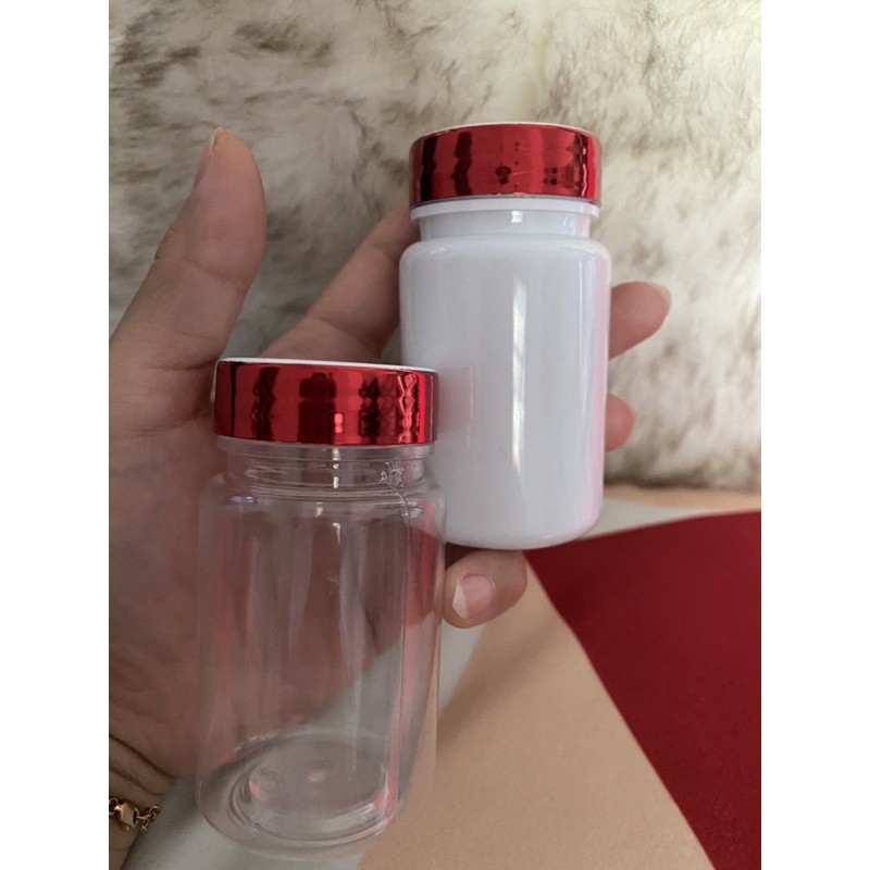 BOTOL Kapsul herbal - Botol Obat Plastik Tutup Merah [ 100ml ]