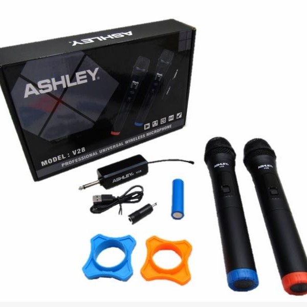 Microphone Ashley V28 Wireless Tanpa Kabel Isi 2 Mic V 28 Original