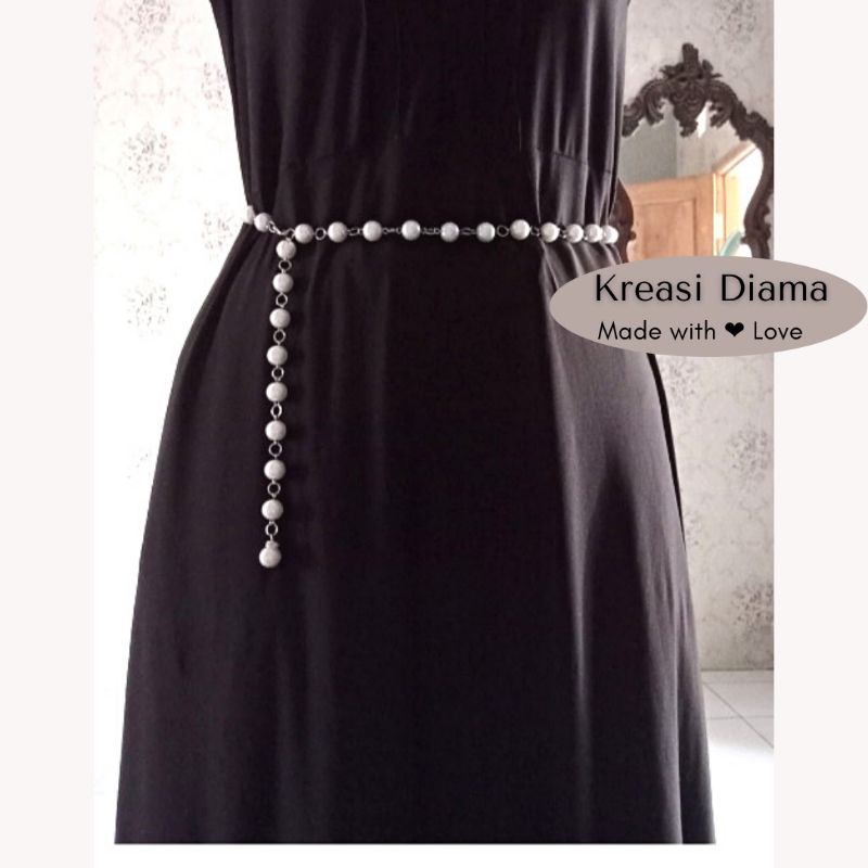 Sabuk ikat pinggang dress mutiara simple fashion wanita