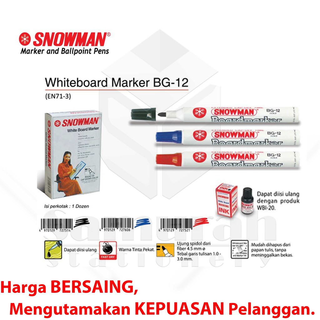 

Spidol White Board Snowman BG-12 ECER/ BG12 Papan Whiteboard Besar(ORIGINAL PRODUK)