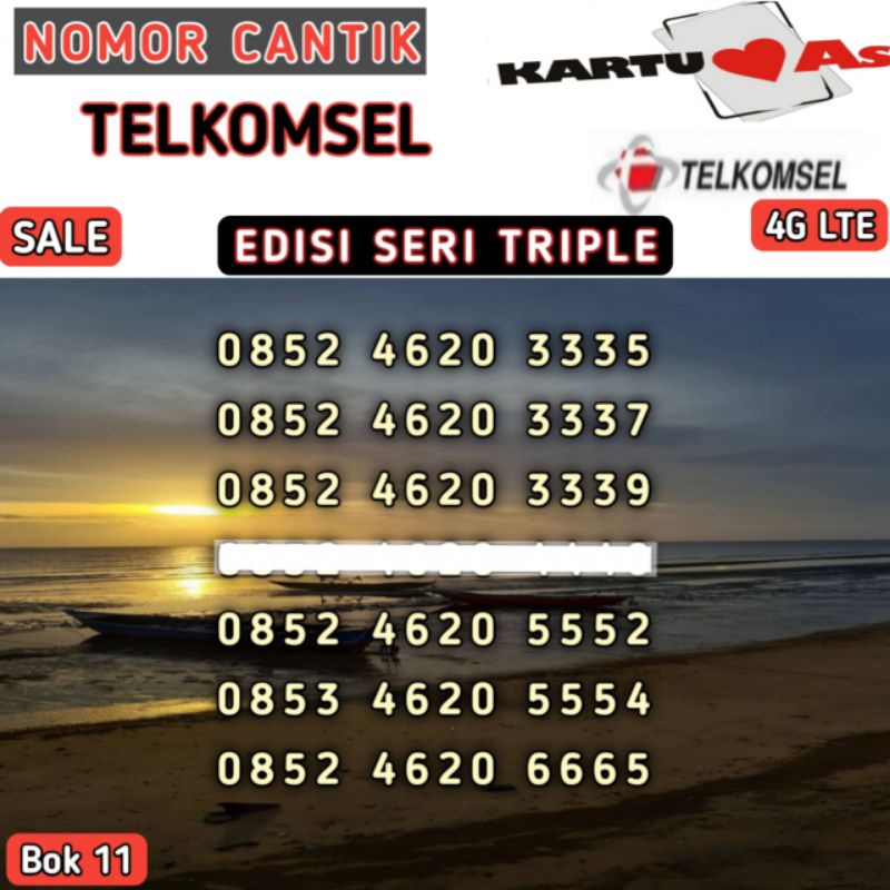 Nomor Cantik Kartu Perdana Telkomsel AS 4G LTE (Seri Triple) 0852
