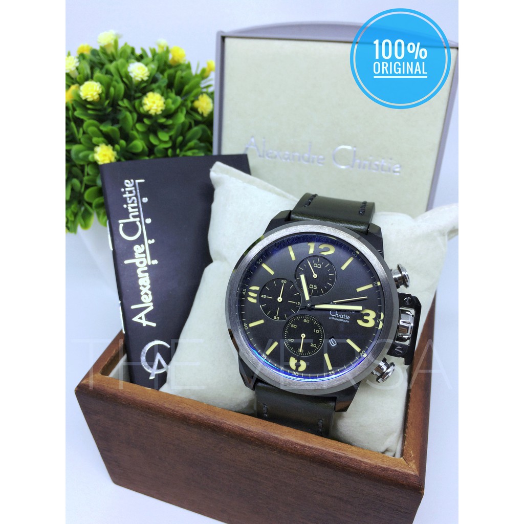 Alexandre Christie AC 6280 Jam Tangan Pria Kulit Hijau Tua