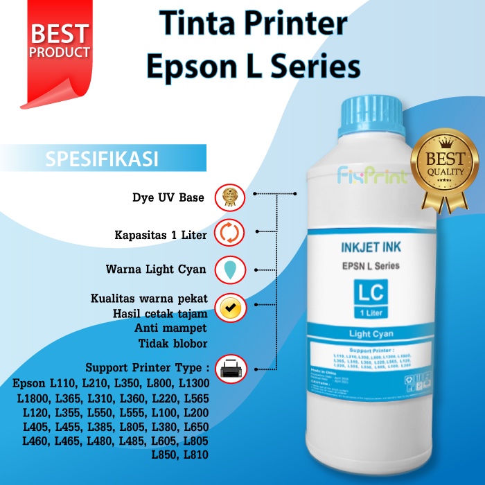 Tinta Epson L Series Pengganti 664 003 1 Liter Refill Ink Printer L110 L120 L121 L210 L220 L300 L310 L350 L355 L360 L365 L380 L385 L405 L485 L550 L555 L565