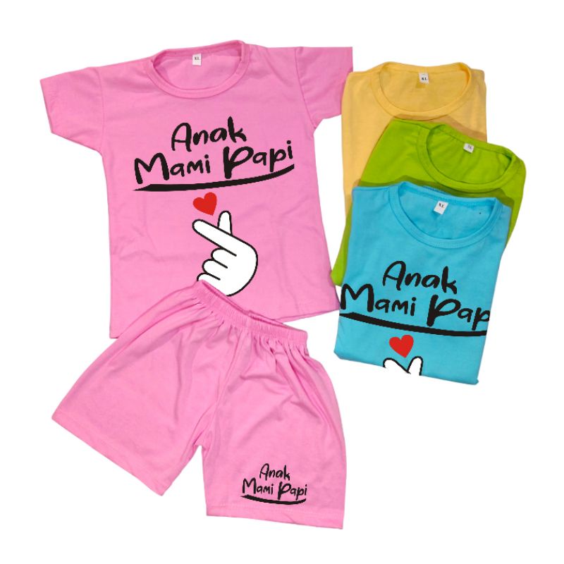 BAJU SETELAN ANAK MOTIF TULISAN ANAK MAMI PAPI BAHAN COTTON COMBED KUALITAS PREMIUM TERBARU