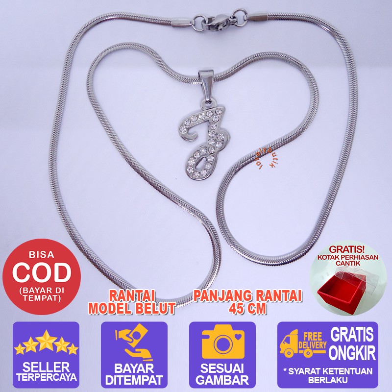 Lovelybutik Honey Kalung Huruf Titanium Anti Karat Inisial J Uk 45 cm BONUS KOTAK PERHIASAN